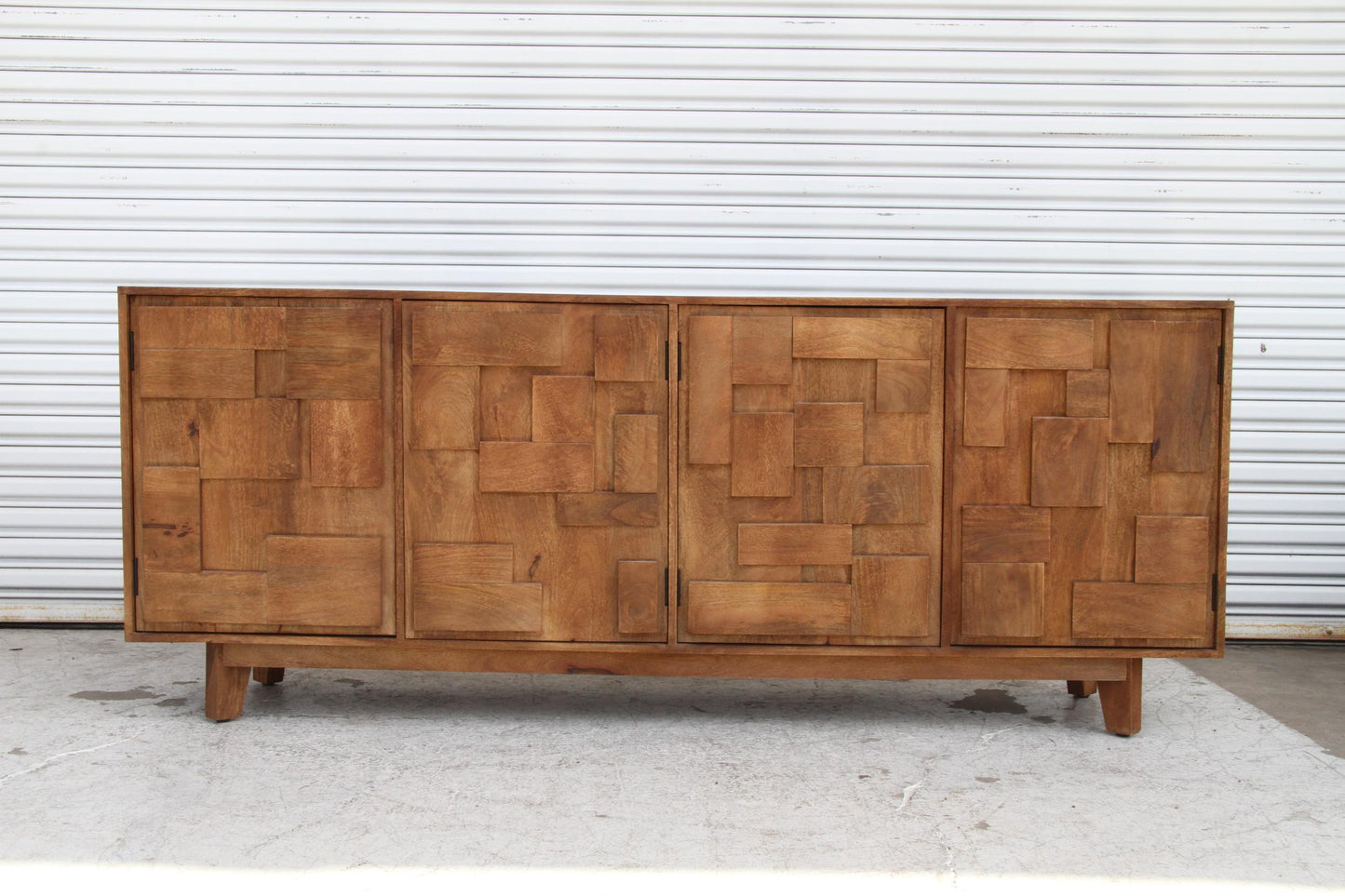 Mondrian Brutalist Four-Door Credenza – Mango Wood