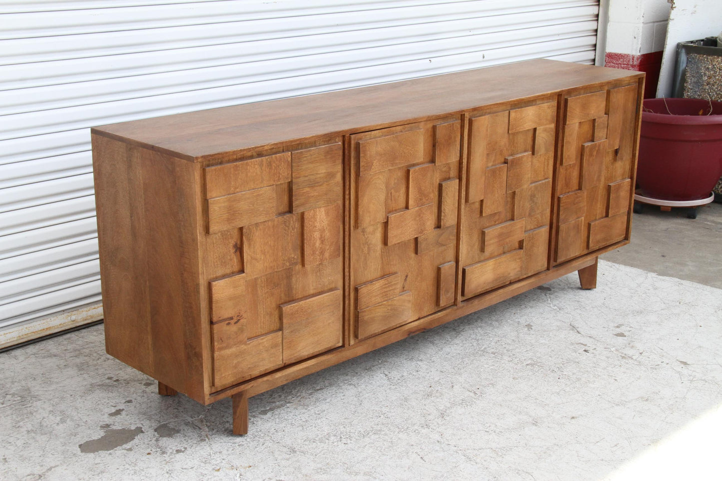Mondrian Brutalist Four-Door Credenza – Mango Wood