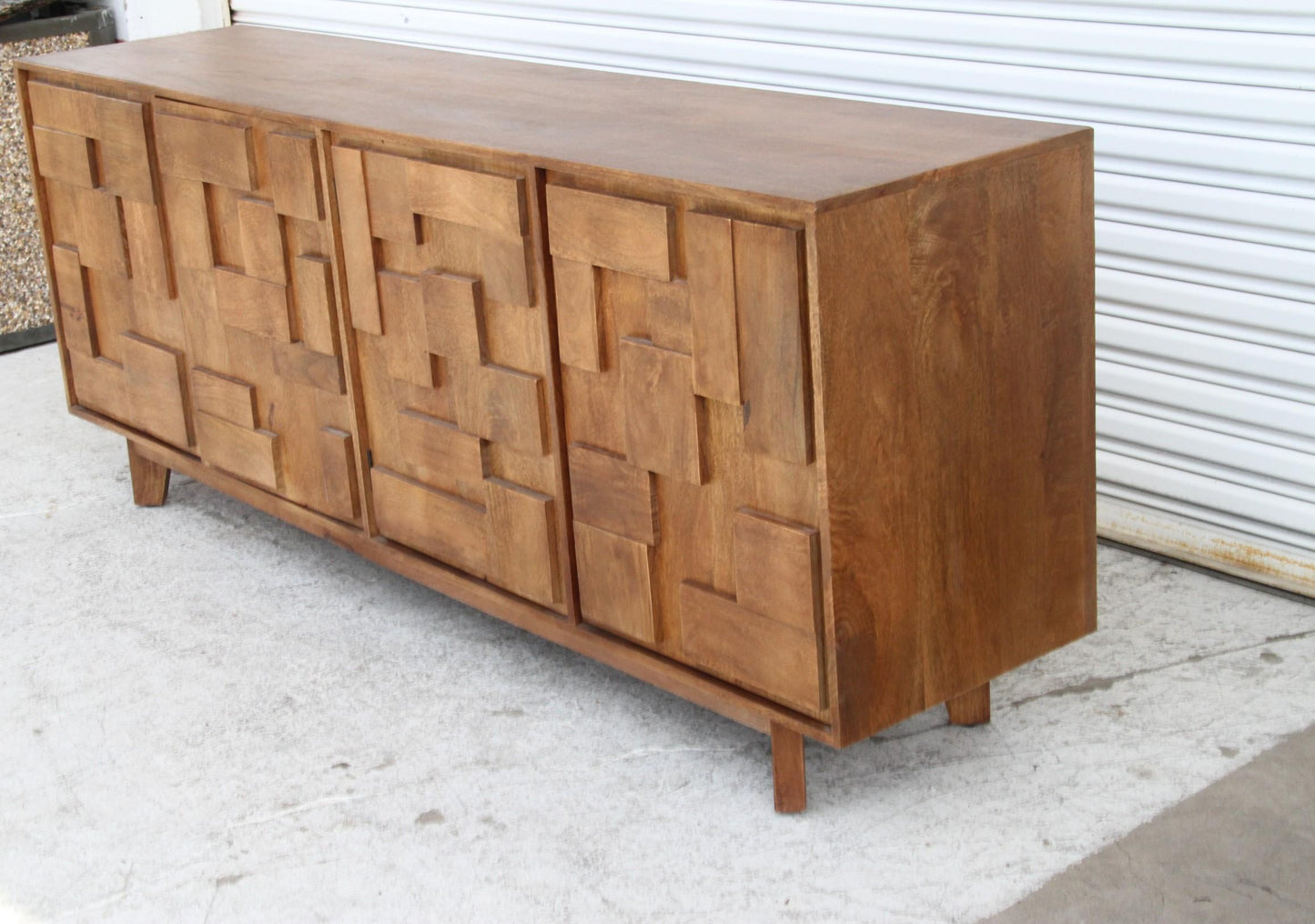 Mondrian Brutalist Four-Door Credenza – Mango Wood