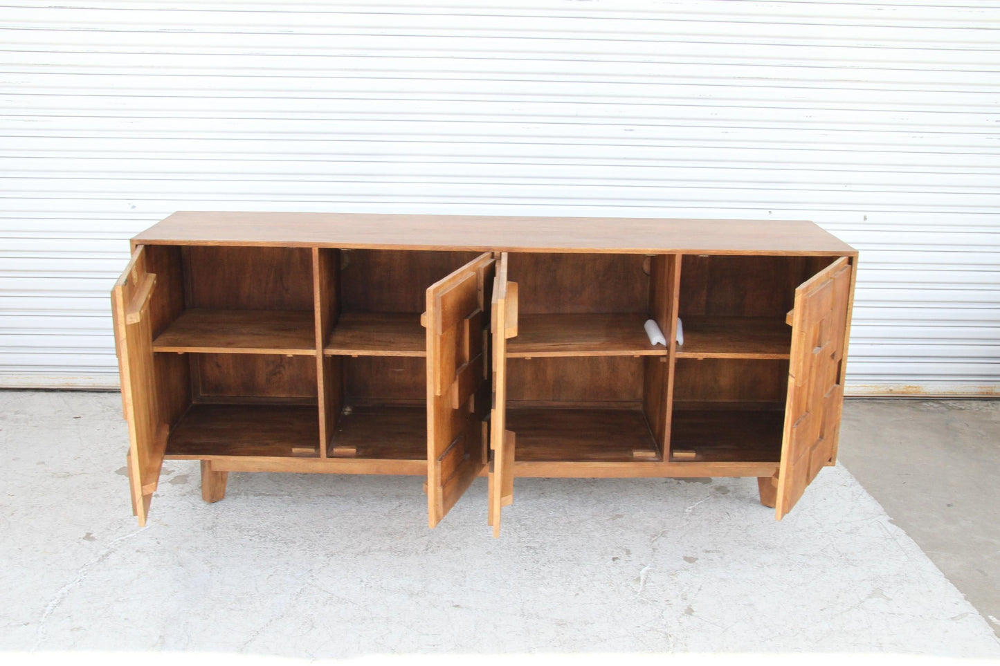 Mondrian Brutalist Four-Door Credenza – Mango Wood