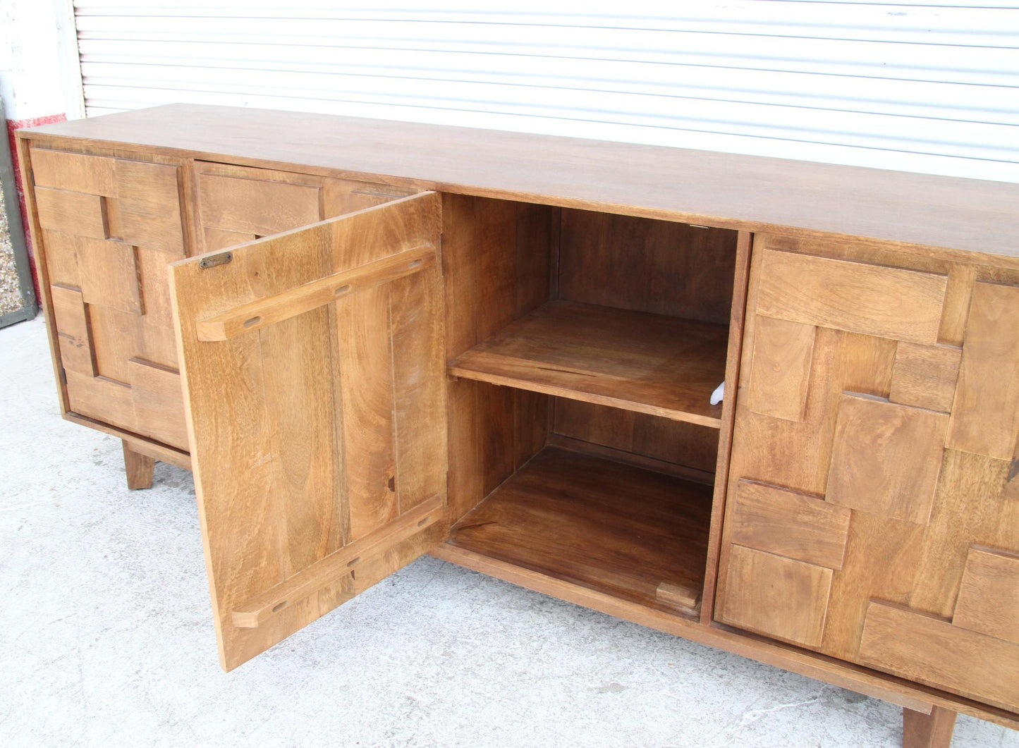 Mondrian Brutalist Four-Door Credenza – Mango Wood