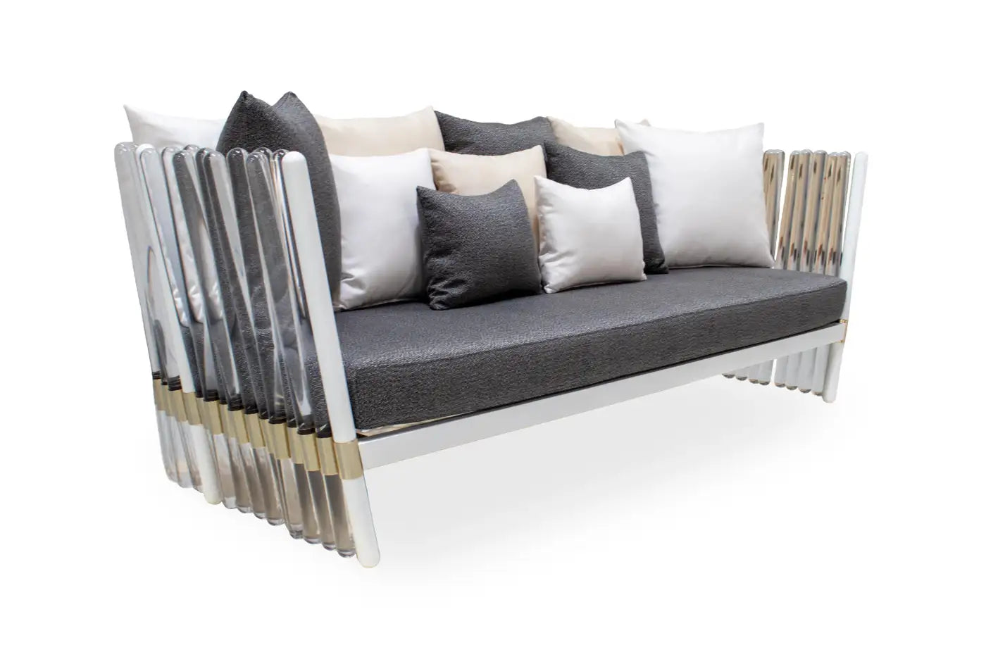 Elegant Houdini Patio Couch with Acrylic Details and Gold Stainless Steel Frame