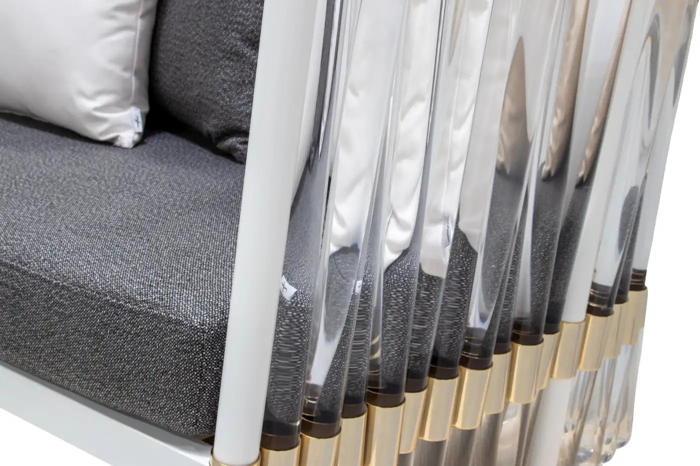 Elegant Houdini Patio Couch with Acrylic Details and Gold Stainless Steel Frame