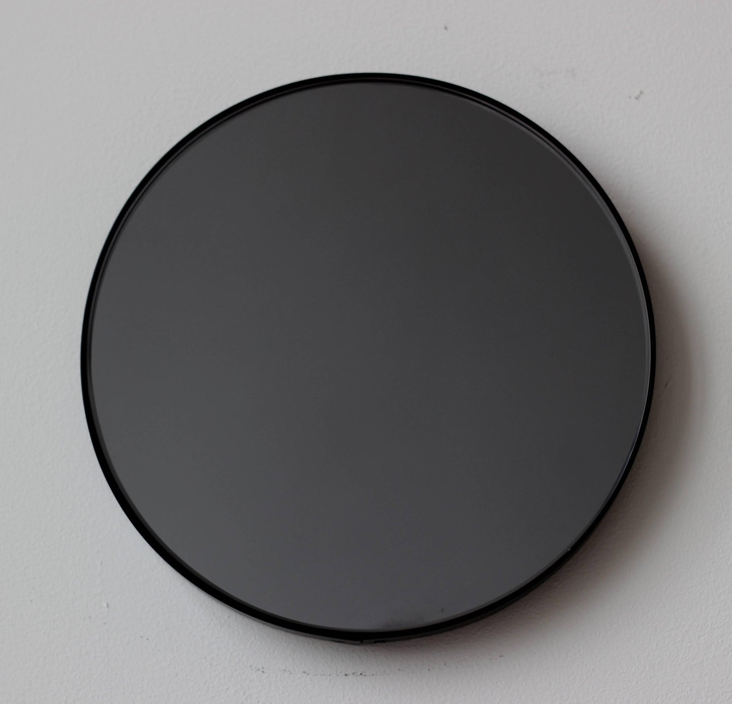 Orbis XL Round Wall Mirror – Black Tinted Glass with Black Powder-Coated Frame