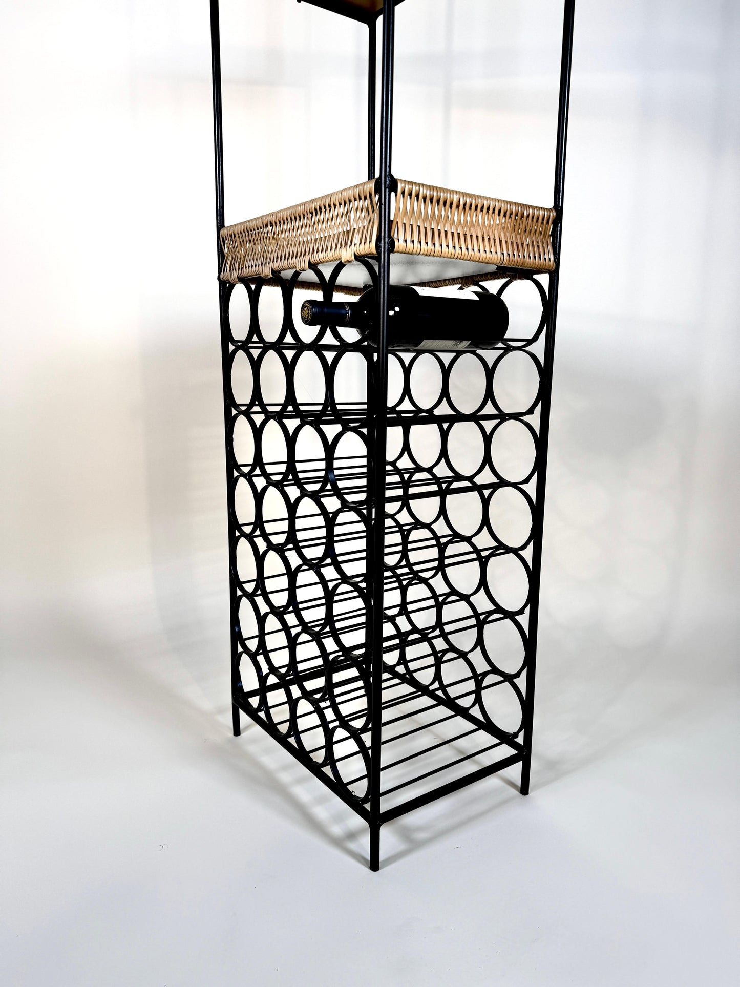 Vintage 1960s Arthur Umanoff Iron & Rattan Wine Rack with Shelves