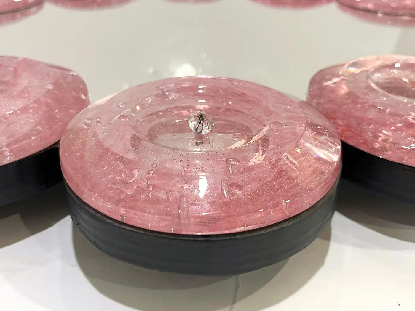 Contemporary Italian Custom Blush Pink Murano Glass Disc Modern Oval Mirror