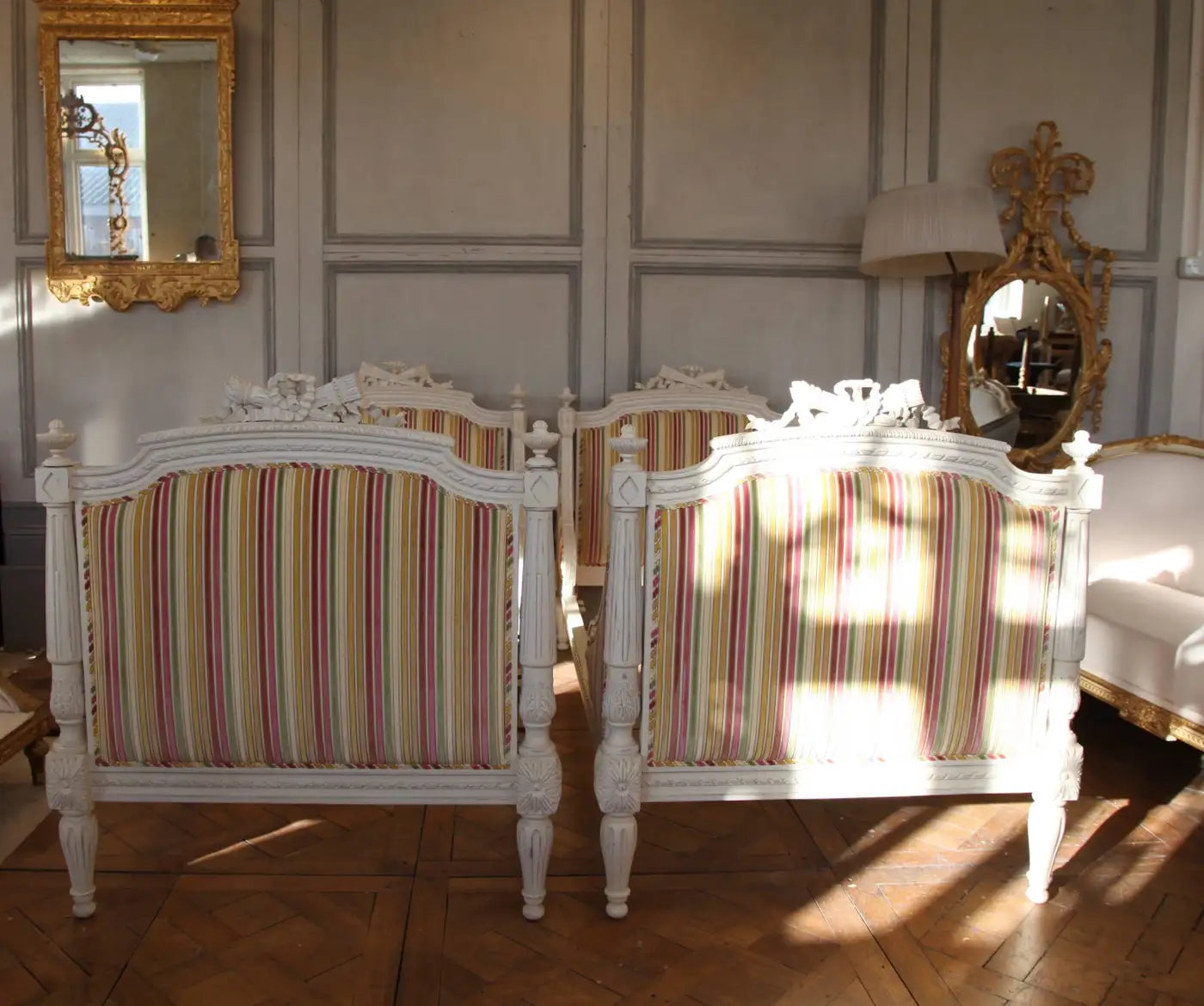 Louis XVI Style Bunk Beds/Matching Pair of Single Beds
