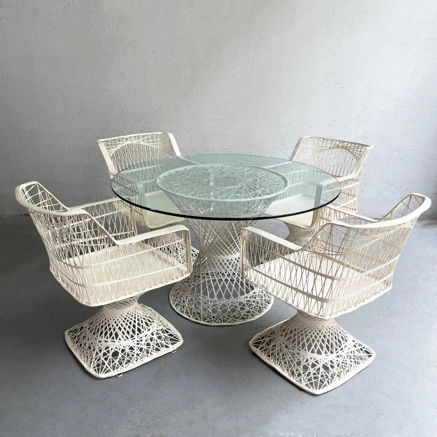 Woven Fiberglass Patio Dining Set with Ottomans