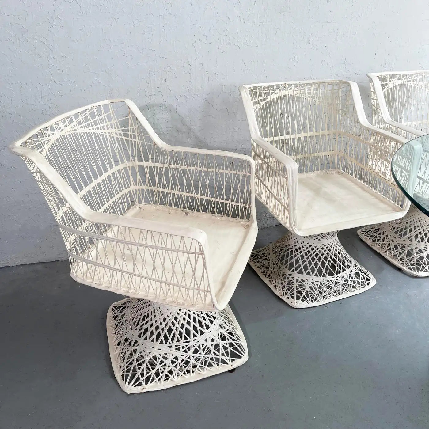 Woven Fiberglass Patio Dining Set with Ottomans