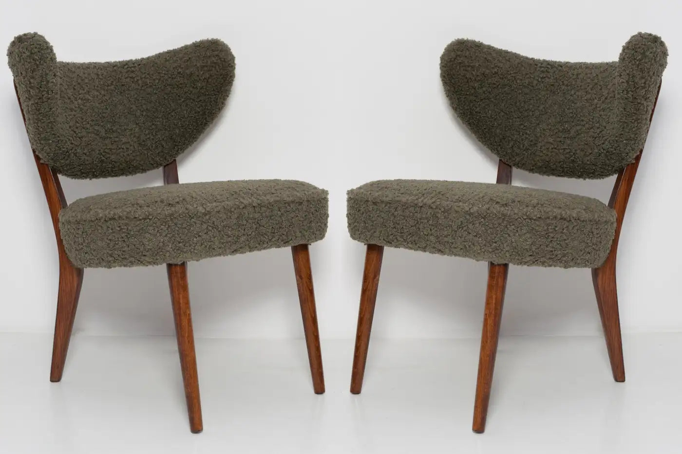 Pair of Green Bouclé Shell Club Chairs