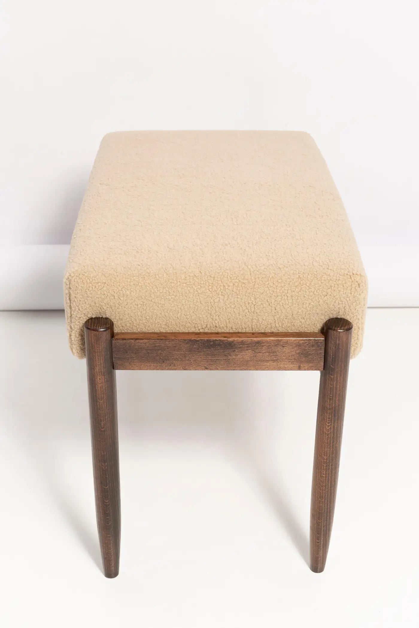 Camel Bouclé Mid-Century Inspired Bench