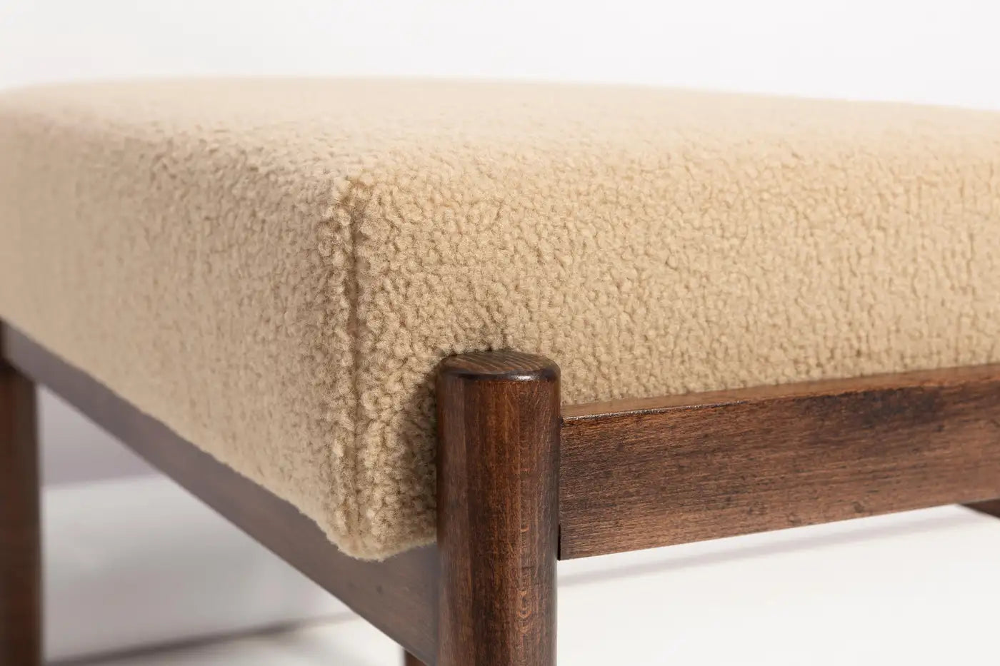 Camel Bouclé Mid-Century Inspired Bench