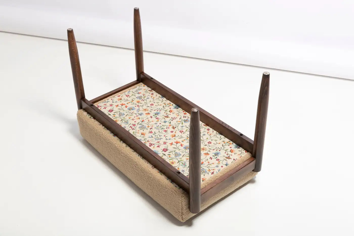 Camel Bouclé Mid-Century Inspired Bench