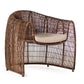 Wicker chair with a cushion on a white background