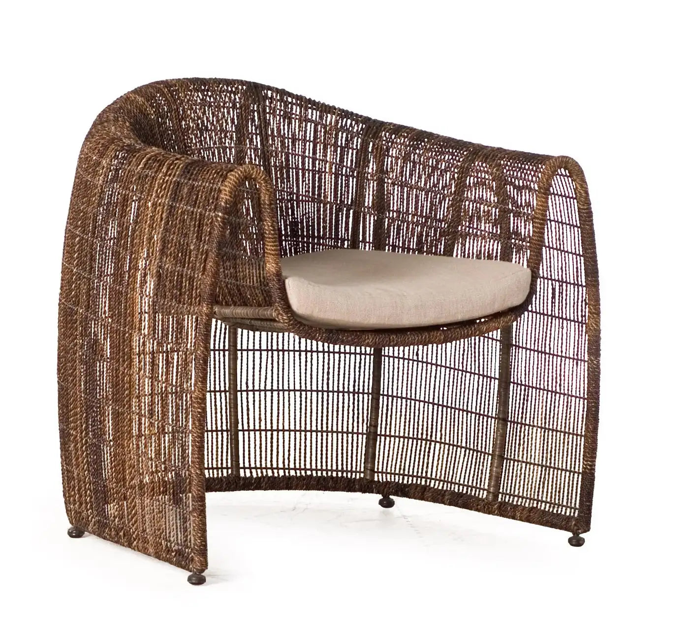 Wicker chair with a cushion on a white background