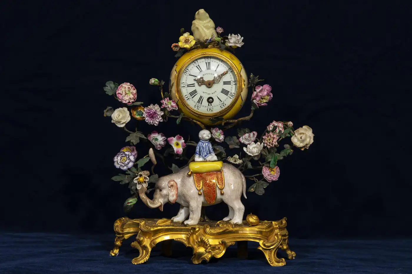 Louis XV Ormolu Mntd. Meissen Porcelain Chinoiserie Elephant Clock w/ Snail