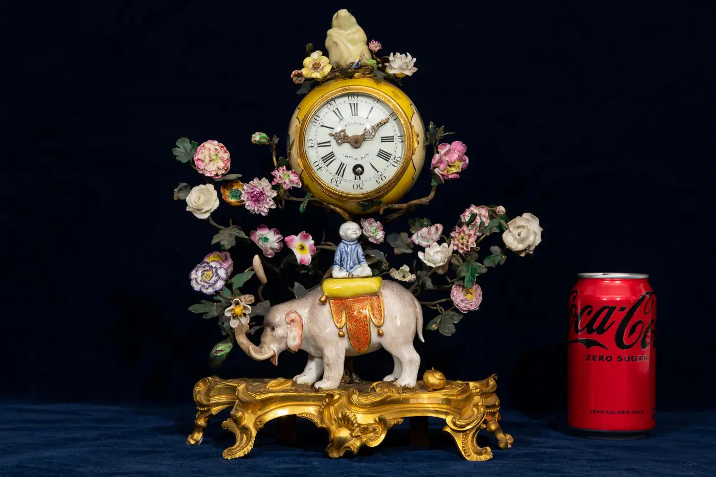 Louis XV Ormolu Mntd. Meissen Porcelain Chinoiserie Elephant Clock w/ Snail