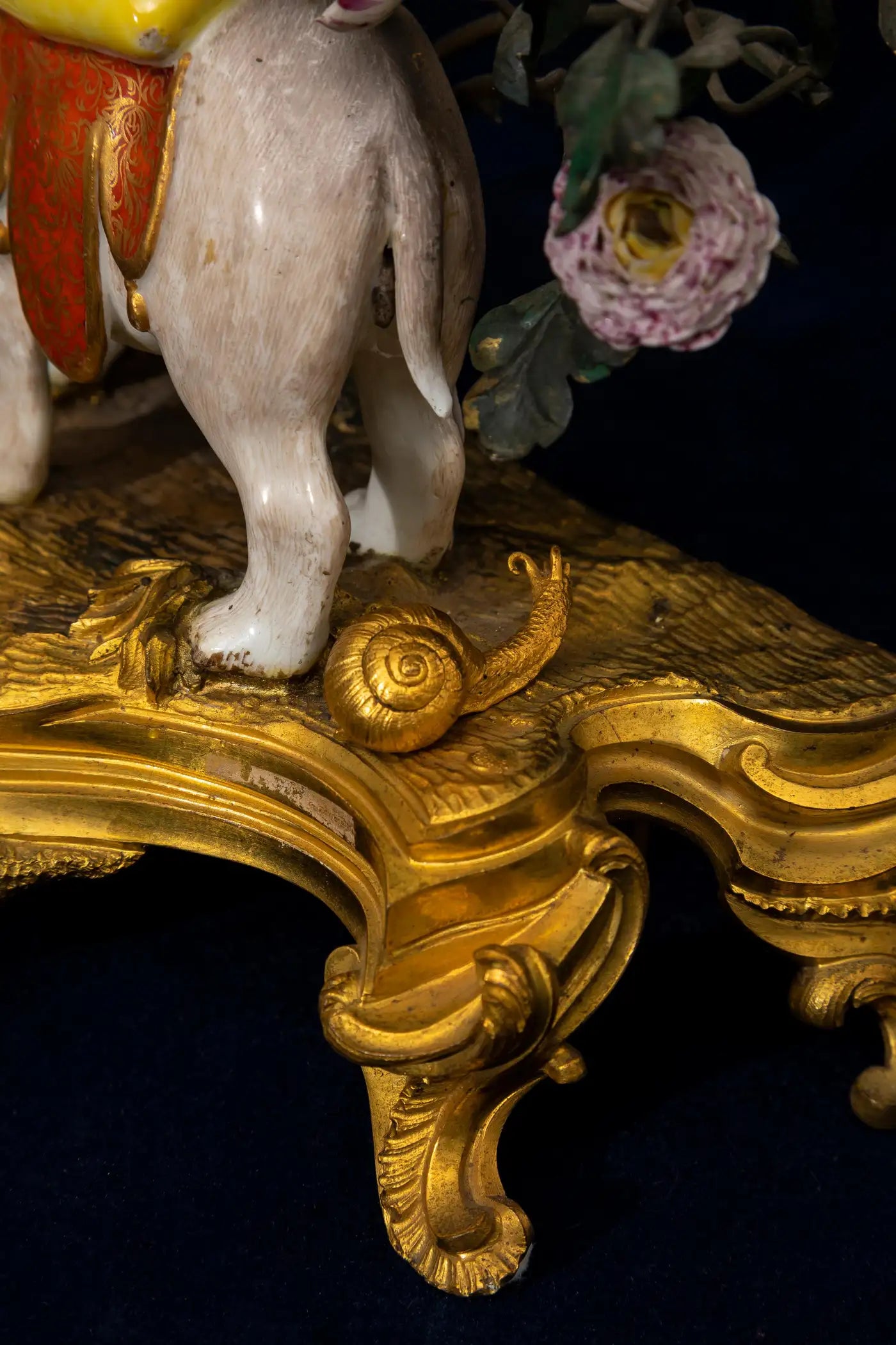 Louis XV Ormolu Mntd. Meissen Porcelain Chinoiserie Elephant Clock w/ Snail