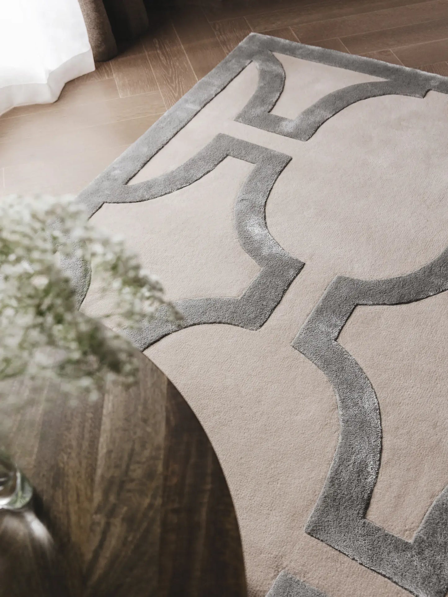 Refined Cream-Grey Wool & Lyocell Statement Rug