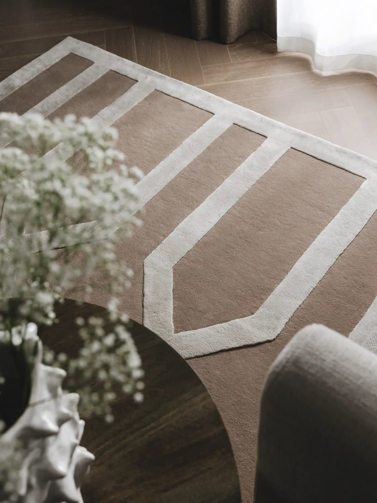 Refined Beige Wool & Lyocell Statement Rug