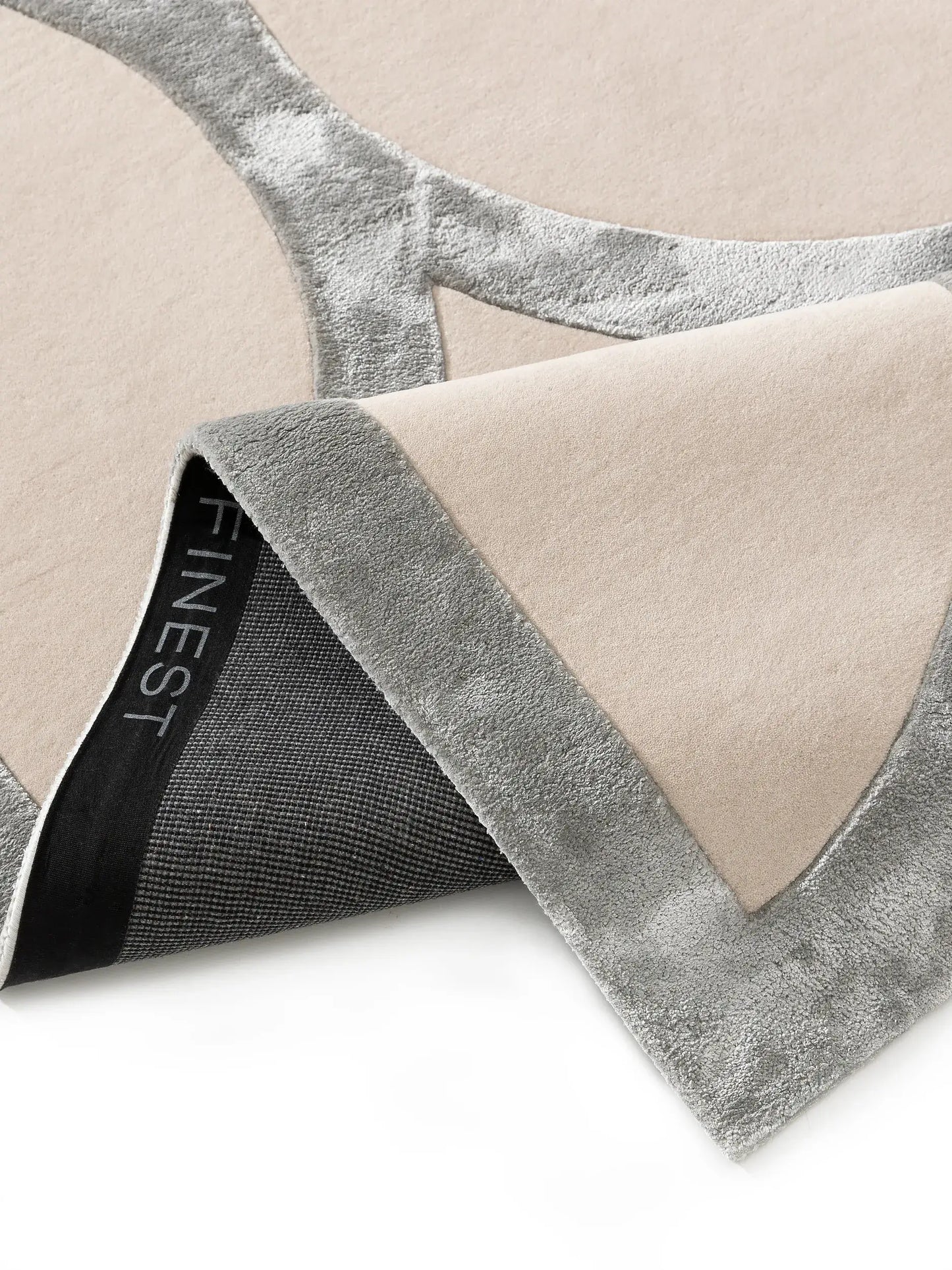 Refined Cream and Grey Wool & Lyocell Statement Rug