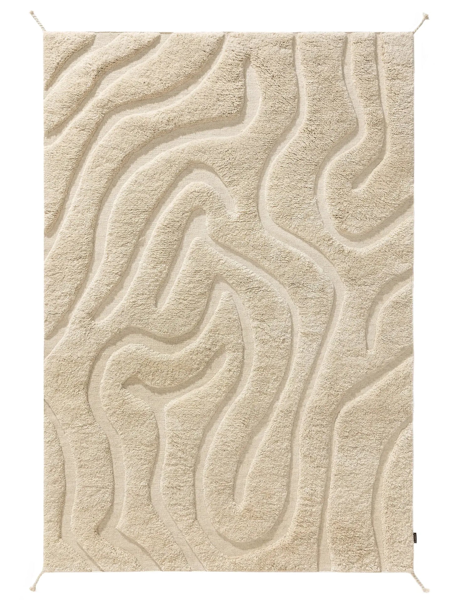 Elegant Cream Wool Hand-Knotted Rug