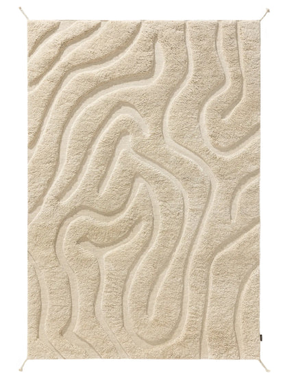 Elegant Cream Wool Hand-Knotted Rug