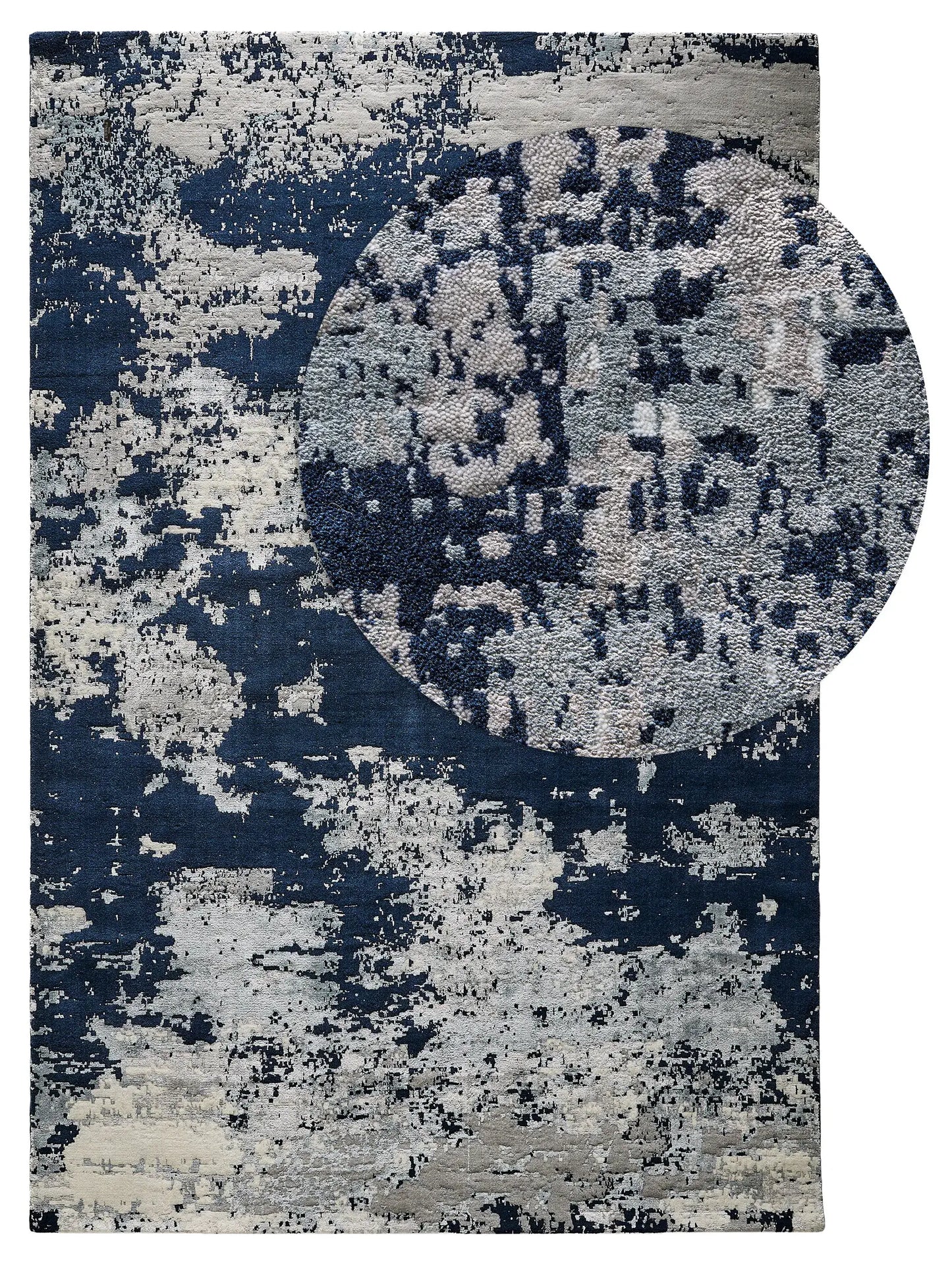 Elegant Blue Wool-Viscose Machine-Woven Rug