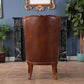 Leather Fireside Chair with Tufted Genuine Leather and Mahogany Frame