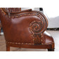 Leather Fireside Chair with Tufted Genuine Leather and Mahogany Frame