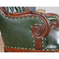 Green Leather Fireside Chair with Tufted Back and Mahogany Frame