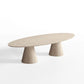 Outdoor Elliptical Dining Table with Brushed Travertine Effect