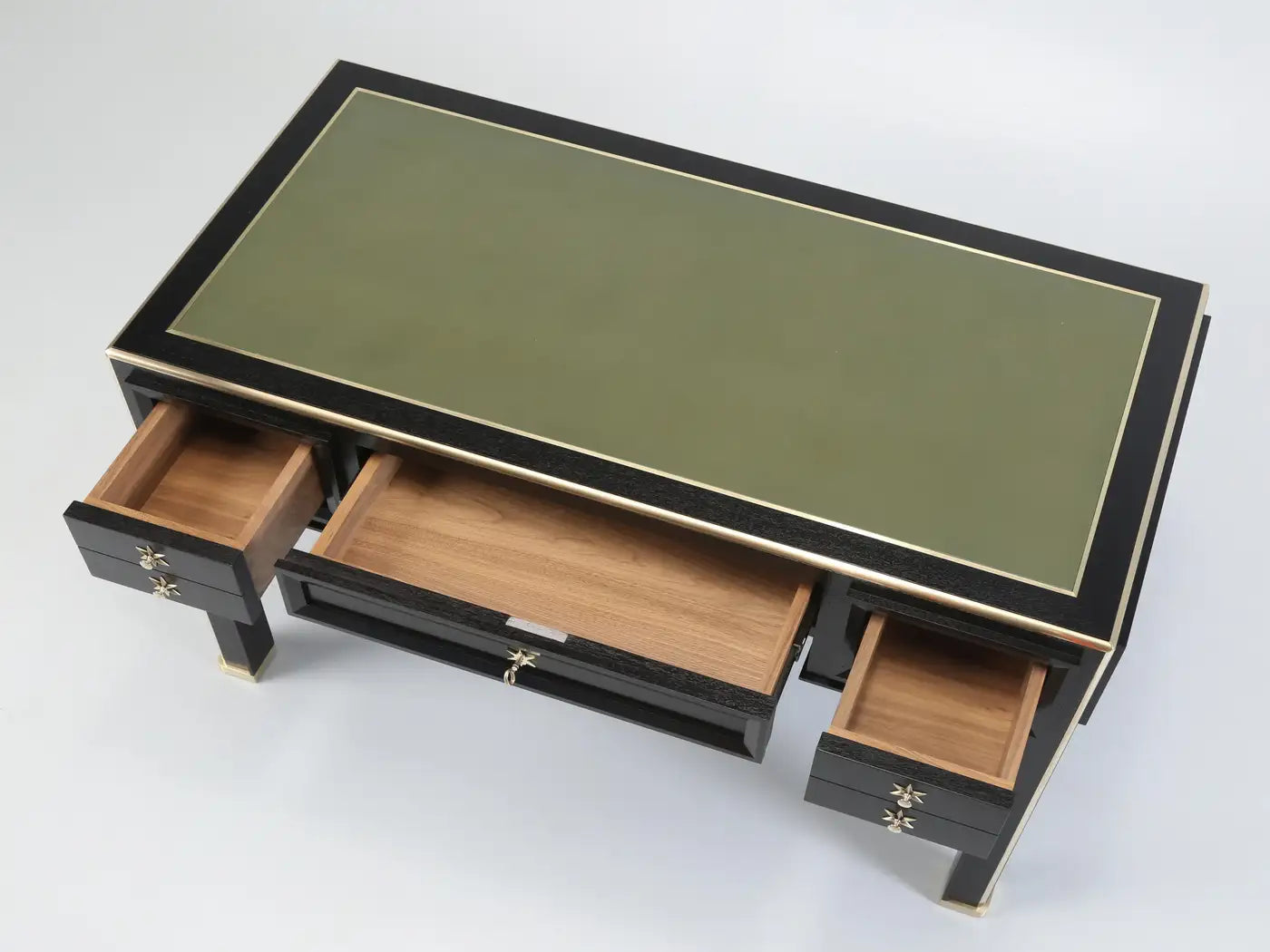 French Mid-Century Modern Jacques Adnet Inspired Mahogany & Leather Desk