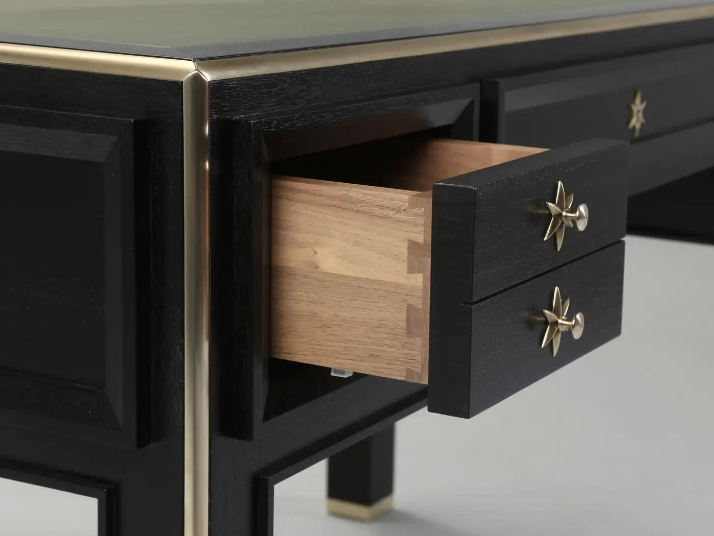 French Mid-Century Modern Jacques Adnet Inspired Mahogany & Leather Desk