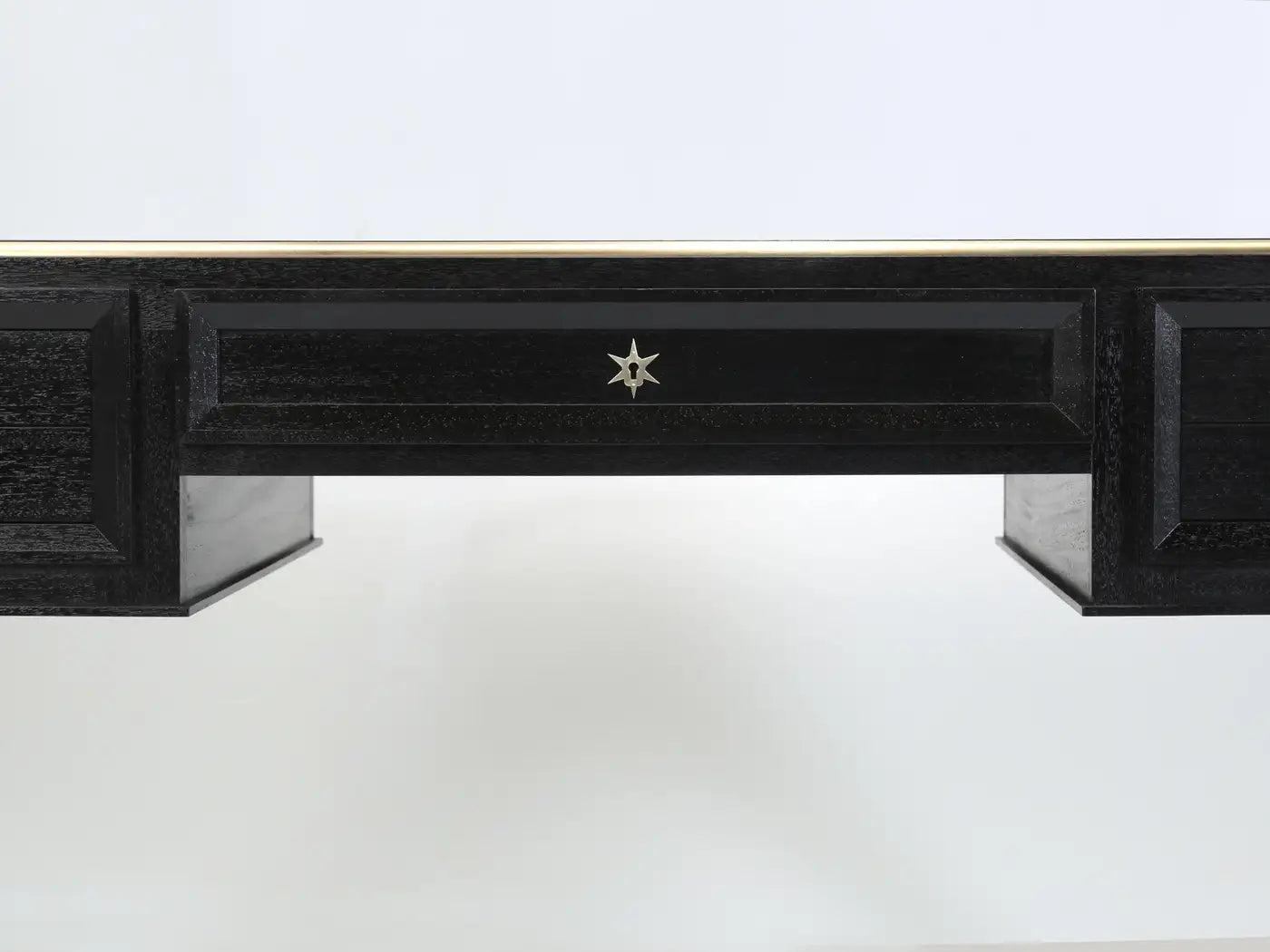French Mid-Century Modern Jacques Adnet Inspired Mahogany & Leather Desk