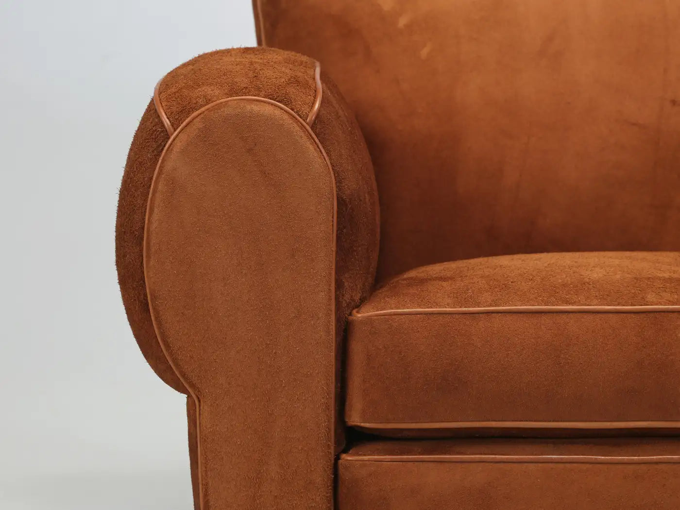 Pair of French Art Deco Moustache Leather Club Chairs in Rawhide Finish