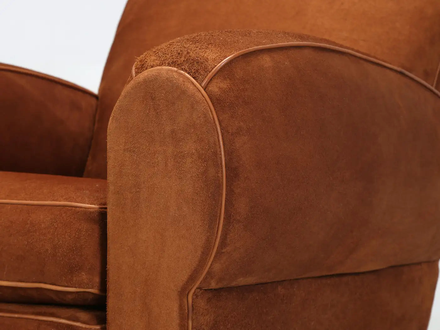 Pair of French Art Deco Moustache Leather Club Chairs in Rawhide Finish