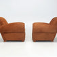 Pair of French Art Deco Moustache Leather Club Chairs in Rawhide Finish