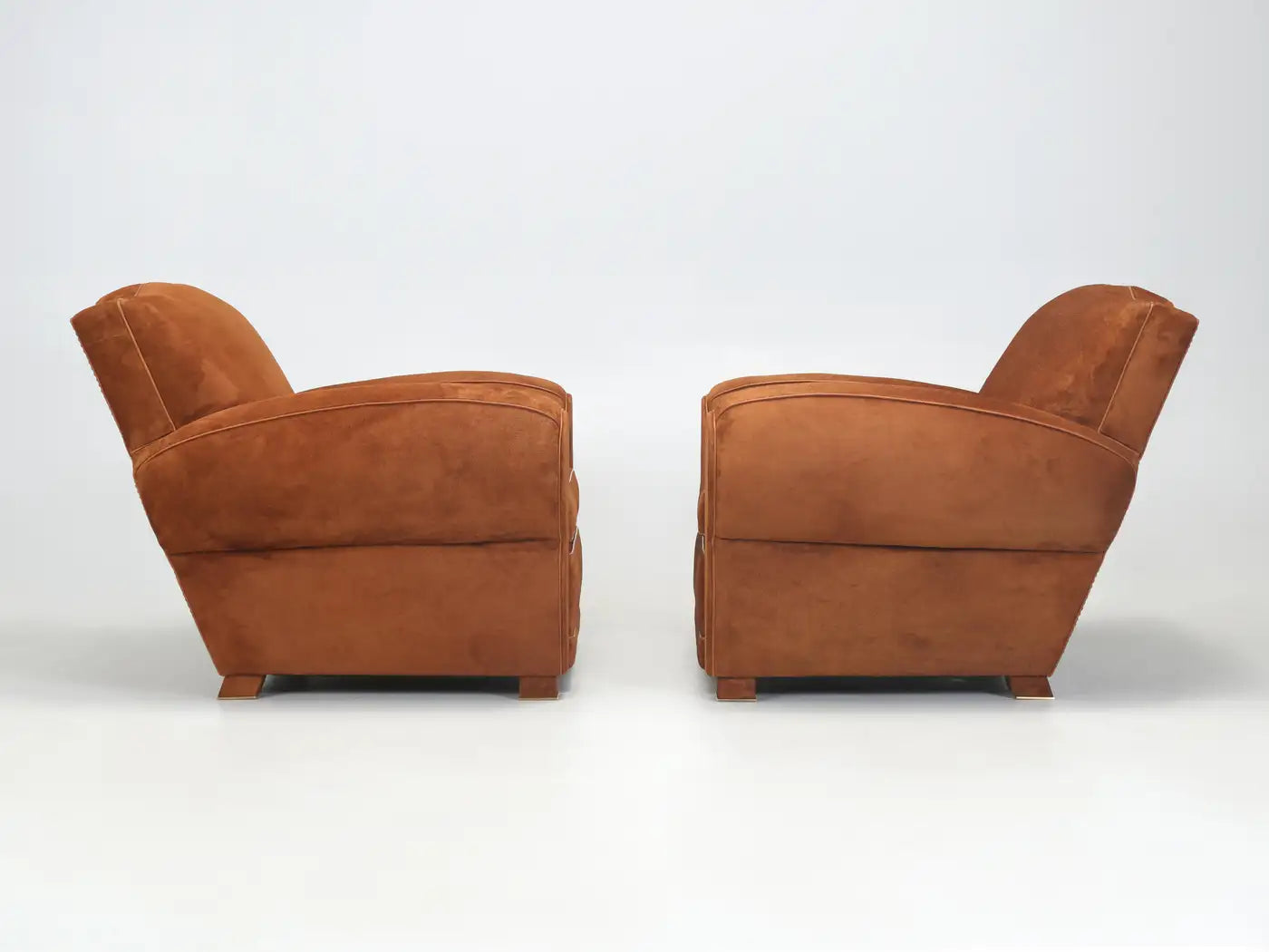 Pair of French Art Deco Moustache Leather Club Chairs in Rawhide Finish
