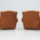 Pair of French Art Deco Moustache Leather Club Chairs in Rawhide Finish