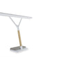 White LED desk lamp with wooden base on a white background