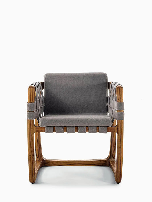 Contemporary Outdoor Marble Dining Table, Six Dining Chairs in Solid Teak