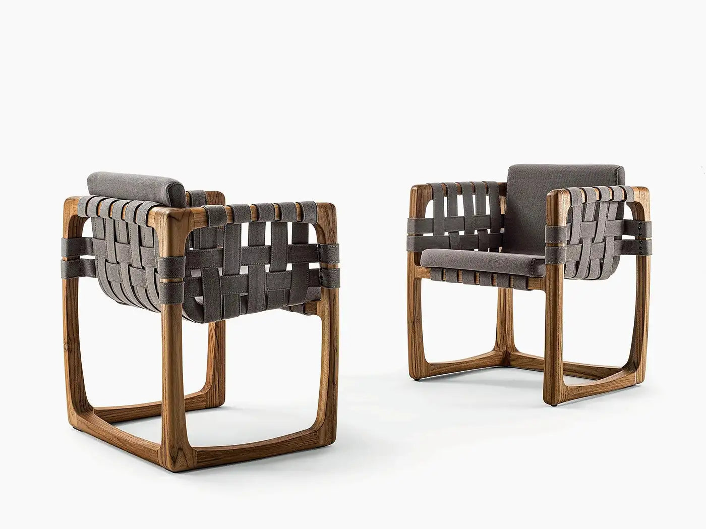 Contemporary Outdoor Marble Dining Table, Six Dining Chairs in Solid Teak