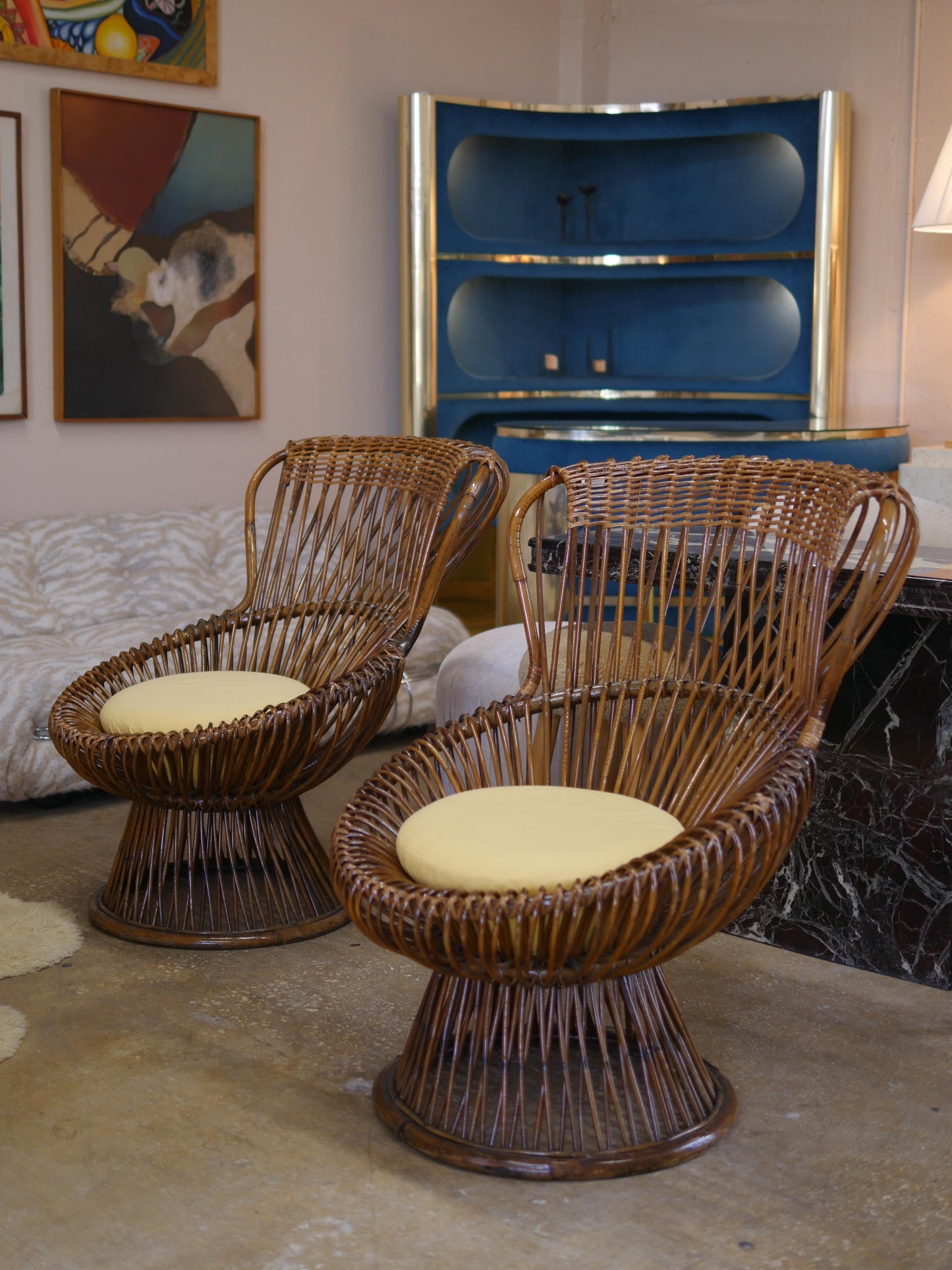 Pair of 1950s Franco Albini “Margherita” Rattan Armchairs for Bonacina – Mid-Century Italian Icons