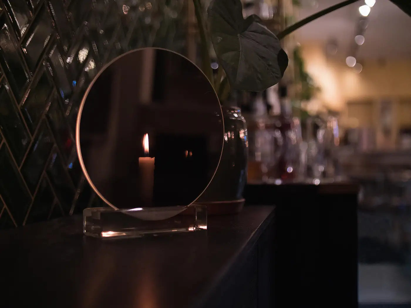Mirror Candle Holder "Spegla Pink Edition" Glass with Half Transparent Mirror