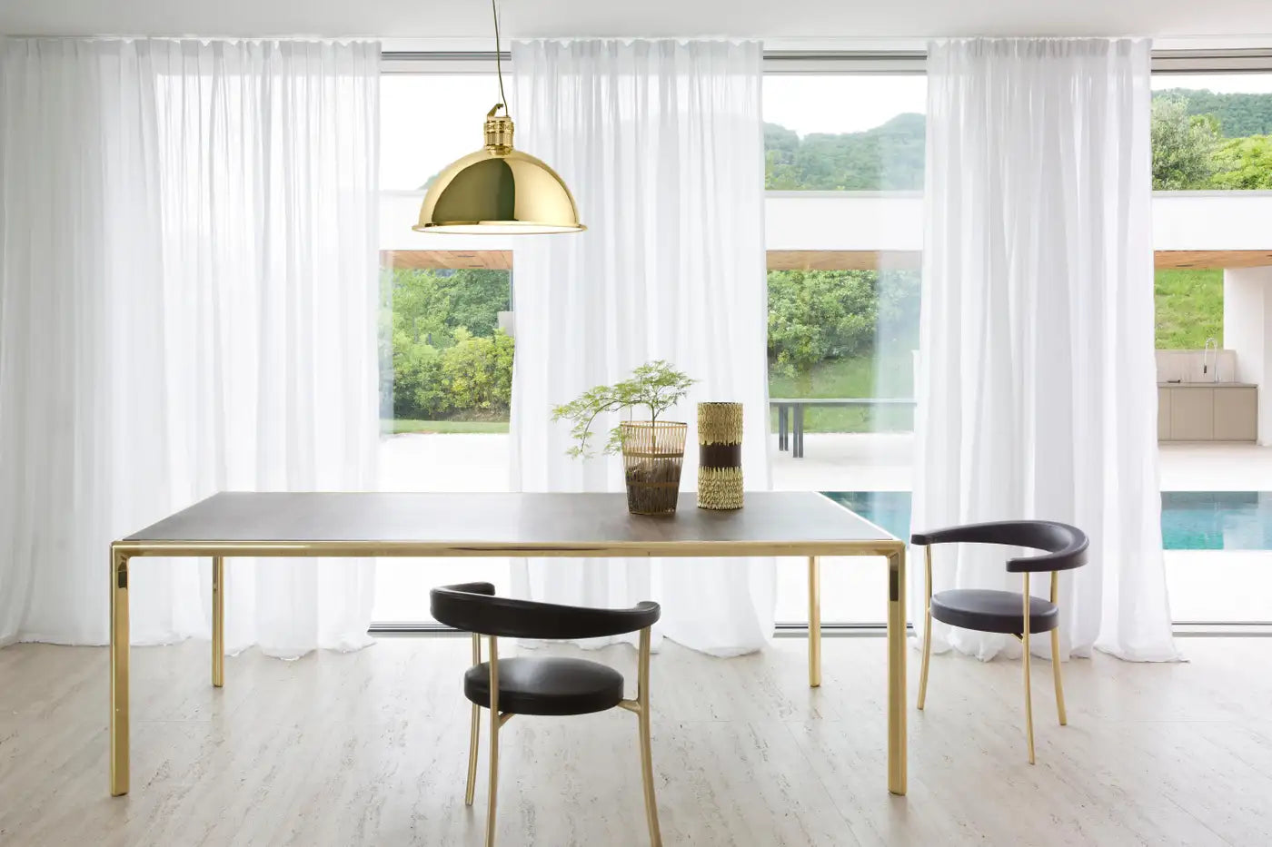 Factory Medium Suspension Light in Brass