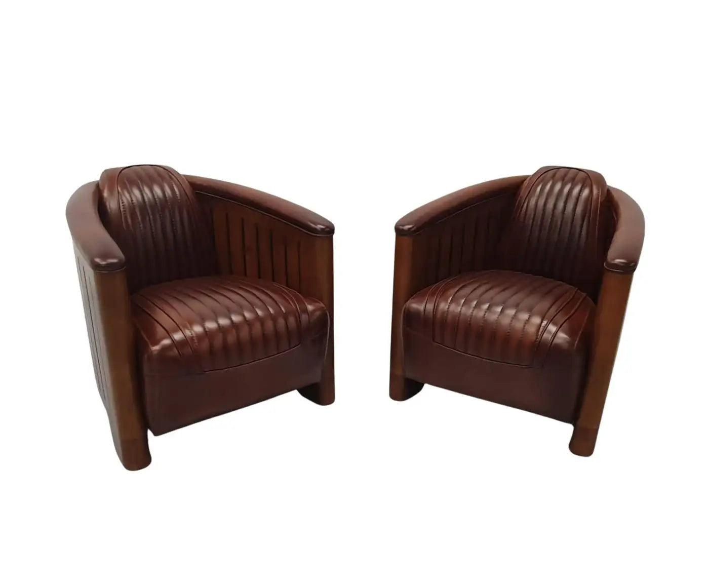 Handcrafted Art Deco Leather & Cherrywood Club Armchair