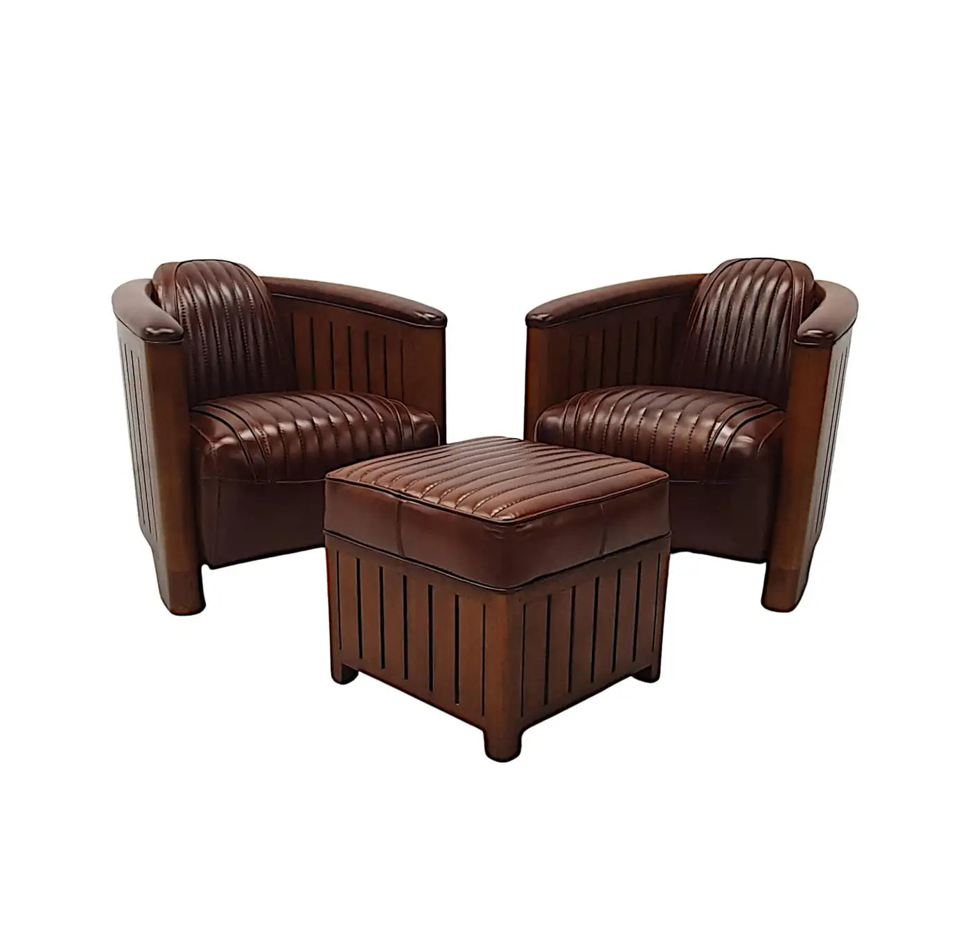 Handcrafted Art Deco Leather & Cherrywood Club Armchair