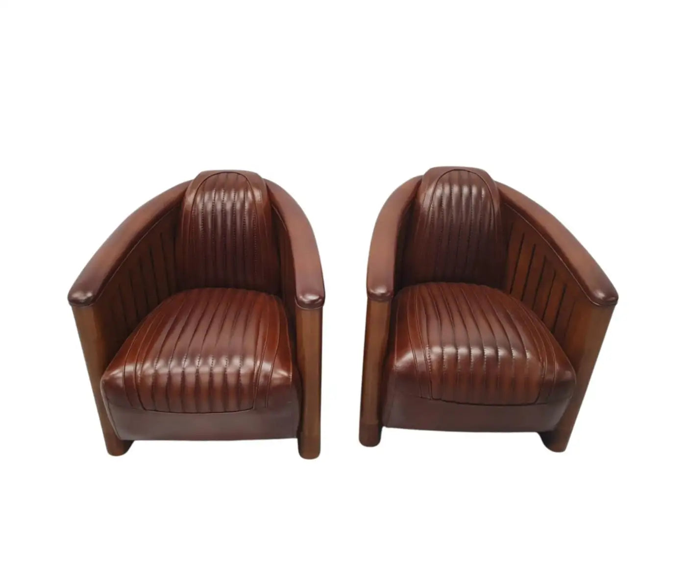 Handcrafted Art Deco Leather & Cherrywood Club Armchair