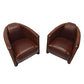 Art Deco Style Handmade Leather and Cherrywood Club Armchair